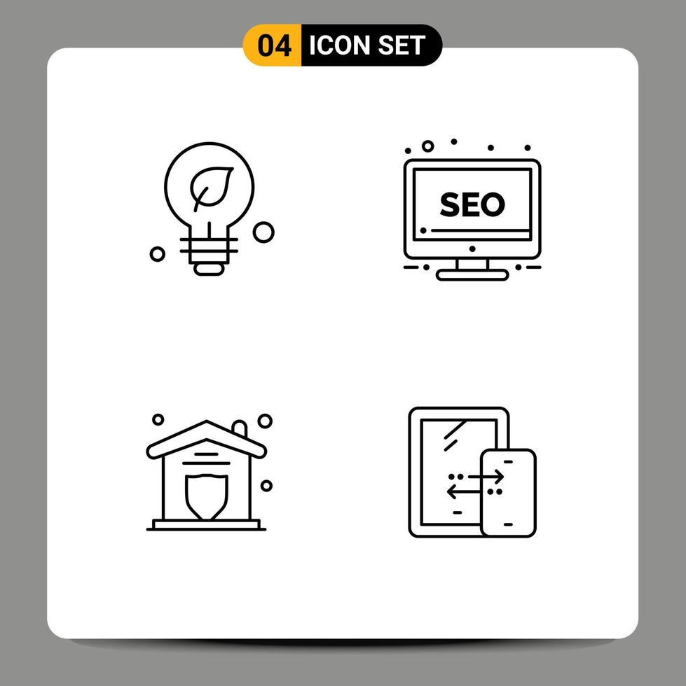 pack de lignes vectorielles modifiables de 4 couleurs plates remplies simples d'écran d'idée de protection de l'écologie éléments de conception vectoriels modifiables à la maison vecteur