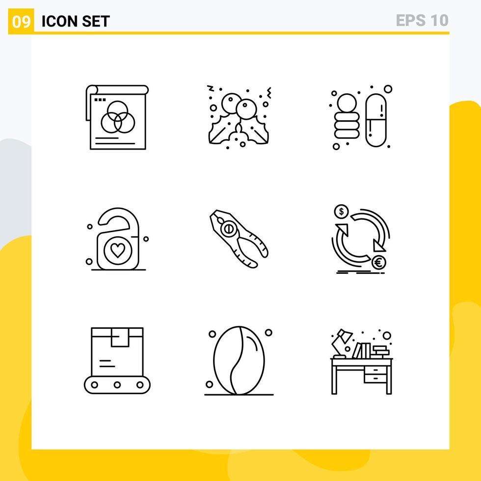 interface utilisateur pack de 9 contours de base de pinces de réparation pinces scientifiques coeur éléments de conception vectoriels modifiables vecteur