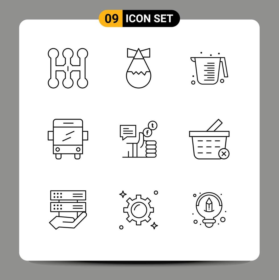 aperçu de l'interface mobile ensemble de 9 pictogrammes de twitter comme des éléments de conception vectoriels modifiables de transport social de cruche vecteur