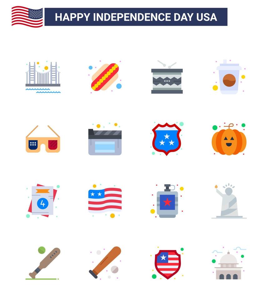 joyeux jour de l'indépendance 16 appartements pack d'icônes pour le web et l'impression soda cola states bouteille défilé modifiable usa day vector design elements