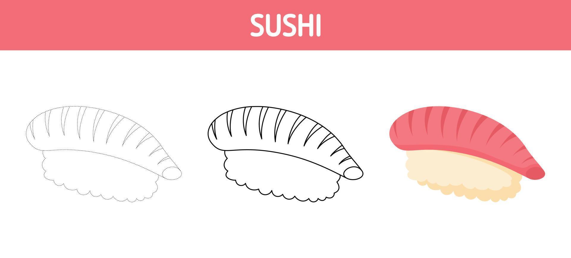feuille de traçage et de coloriage de sushi pour les enfants vecteur
