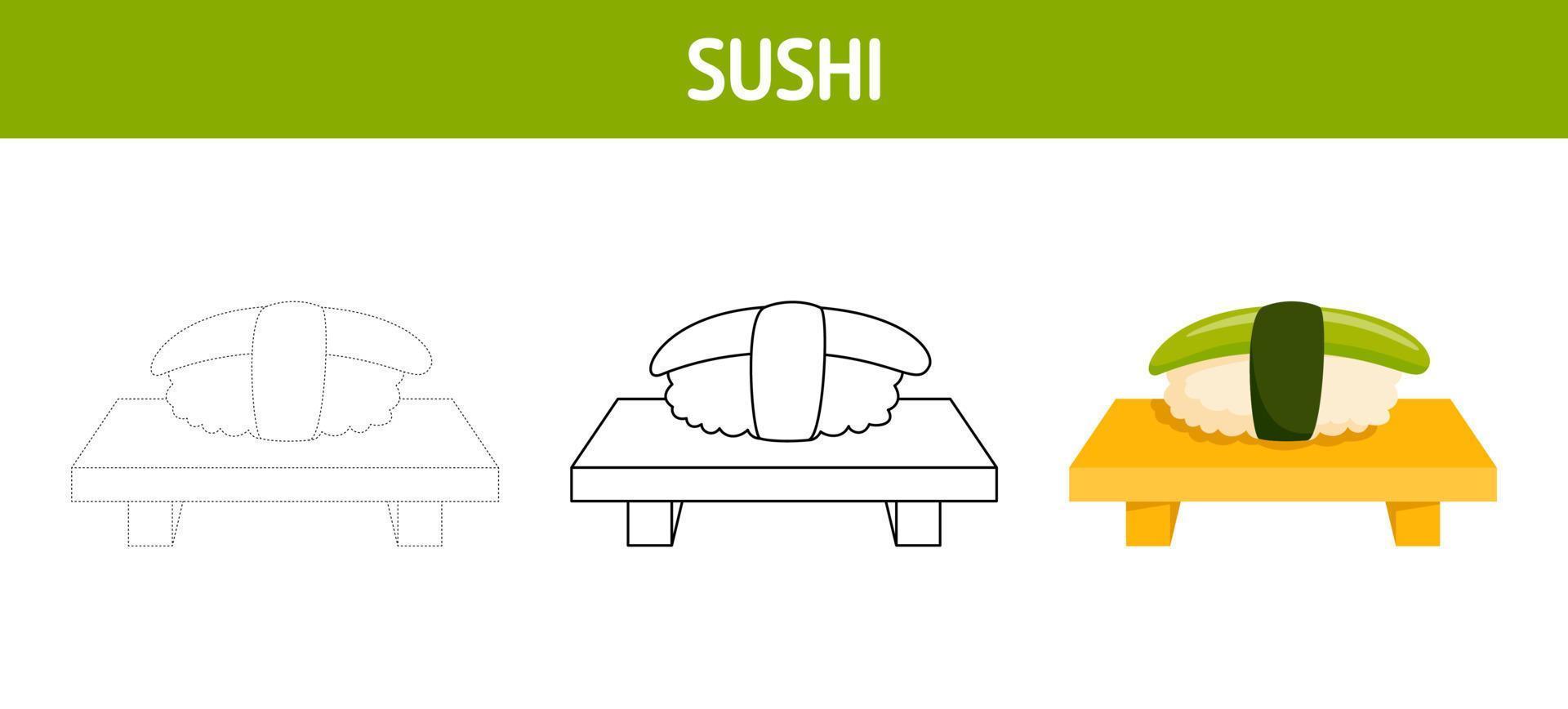 feuille de traçage et de coloriage de sushi pour les enfants vecteur