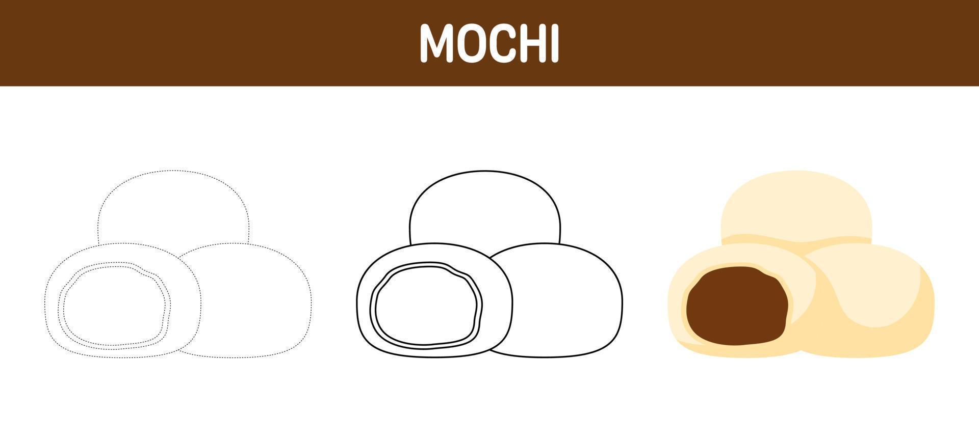 feuille de travail de traçage et de coloriage mochi pour les enfants vecteur