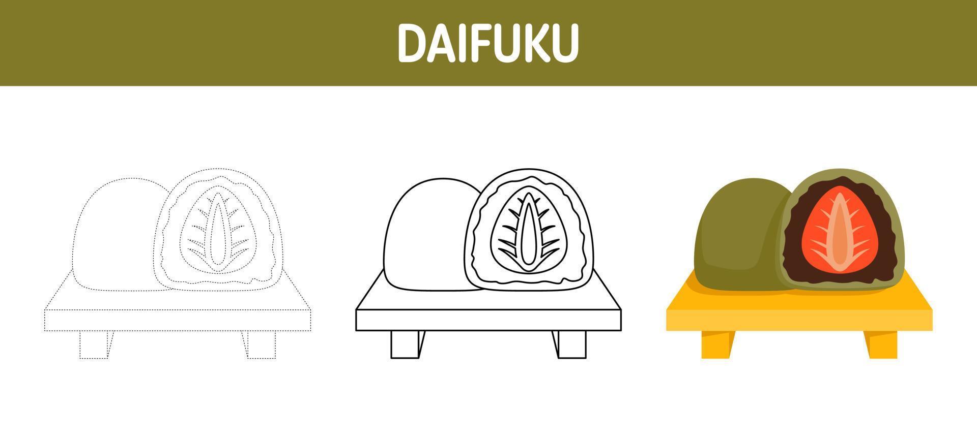 feuille de travail de traçage et de coloriage de daifuku pour les enfants vecteur