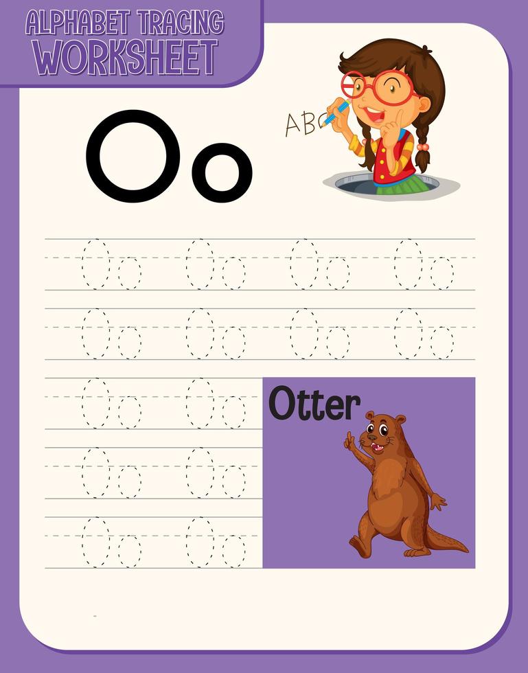 feuille de calcul de traçage alphabet avec lettre et vocabulaire vecteur