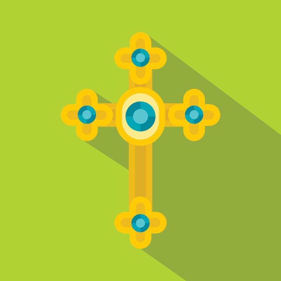 croix dorée avec icône de diamants, style plat vecteur