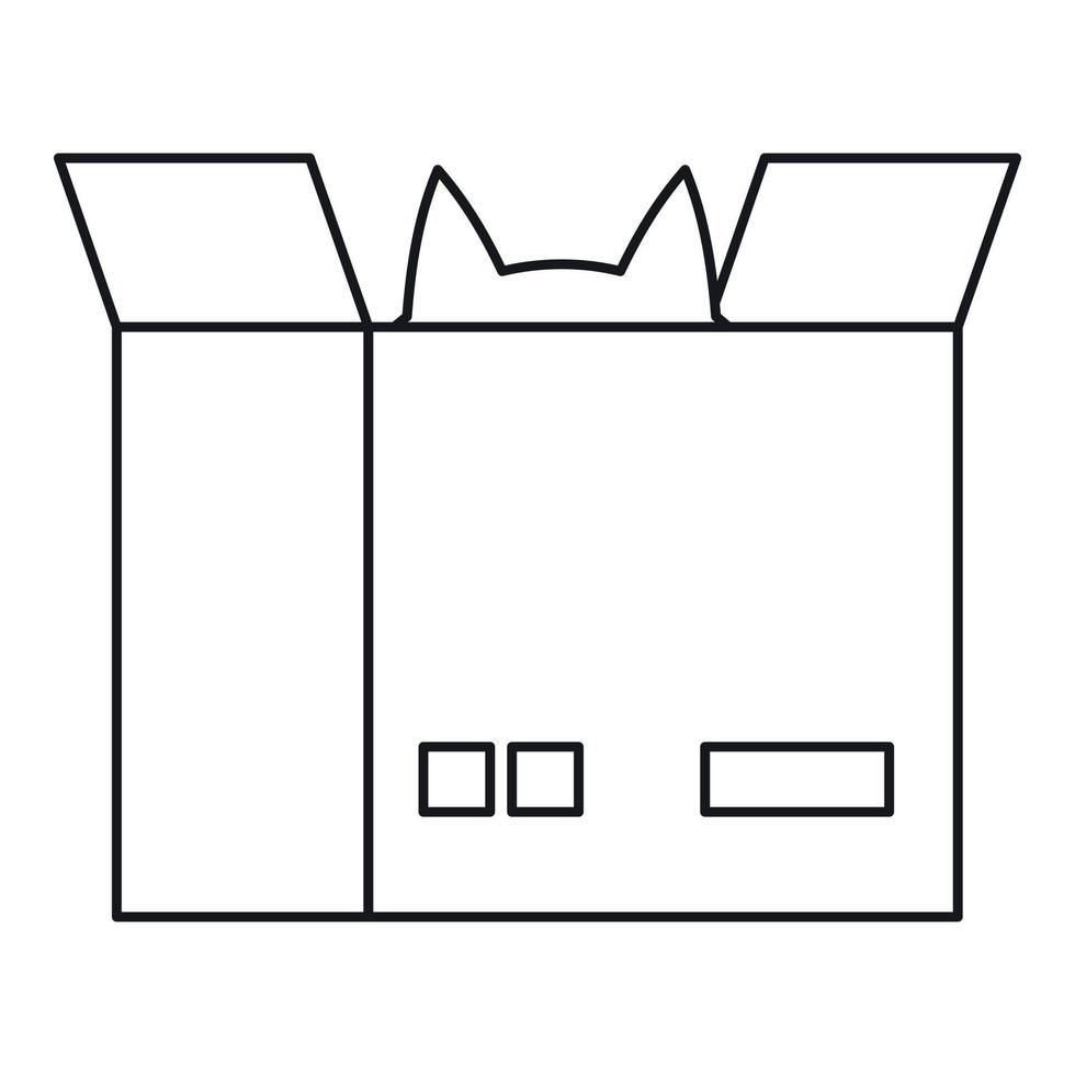 chat dans une icône de boîte en carton, style de contour vecteur