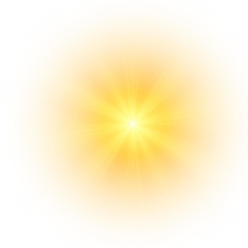 soleil jaune, un éclair, une douce lueur sans rayons qui s'éloignent. l'étoile a clignoté avec des étincelles isolées sur fond blanc. illustration vectorielle de splash jaune abstrait. vecteur