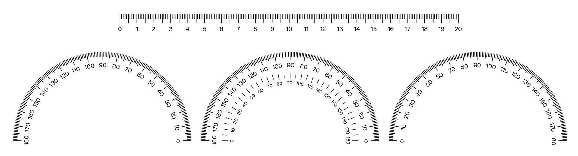 règle et échelle de rapporteur. instruments de mesure scolaires. enseignement scolaire, dessin, géométrie. vecteur