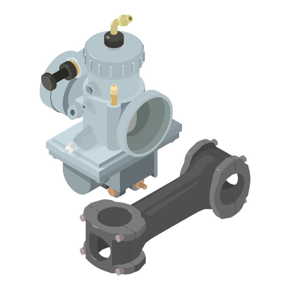 vecteur isométrique d'icône d'équipement de voiture. nouveau carburateur et icône de tige métallique noire