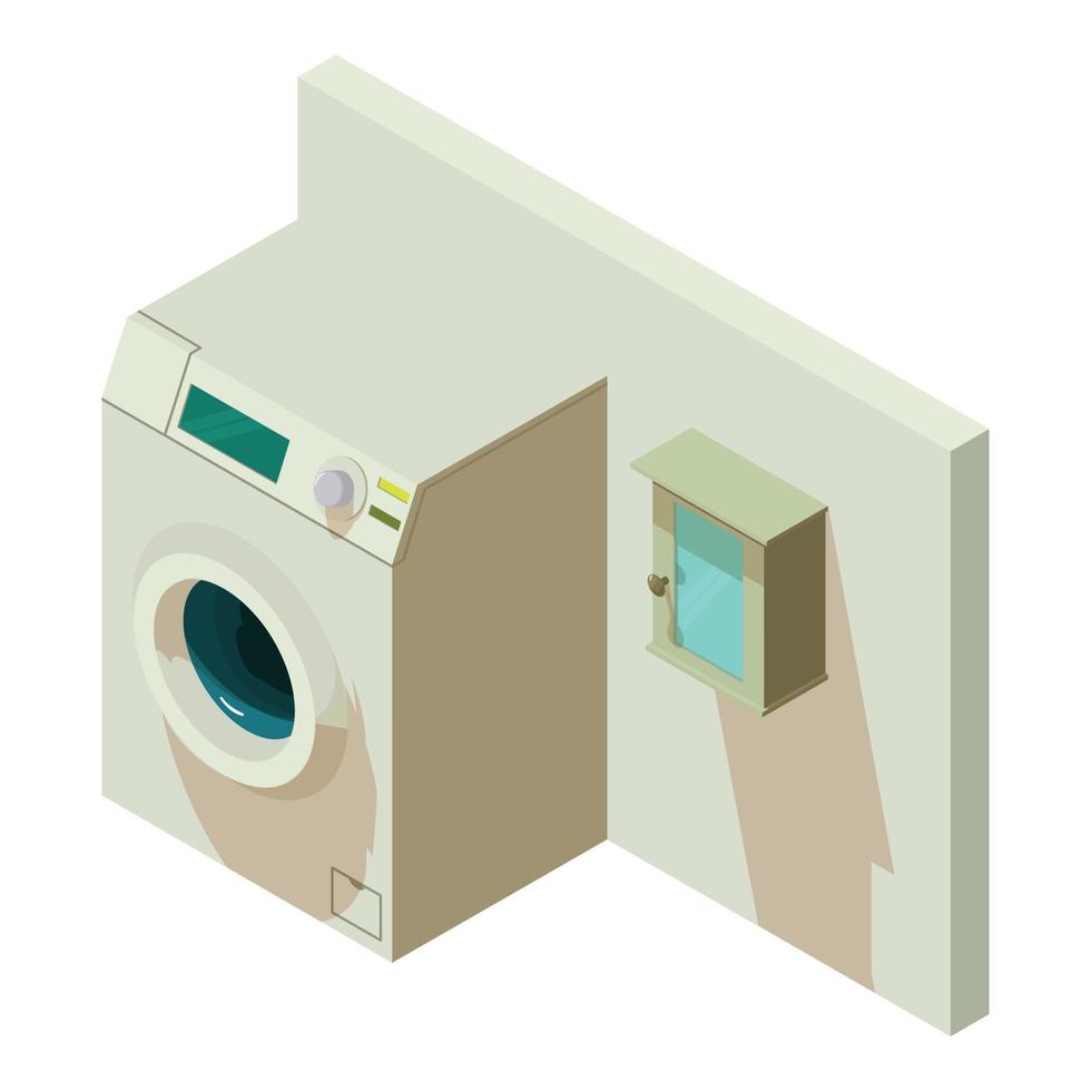 vecteur isométrique d'icône d'appareil ménager. machine à laver moderne et étagère murale