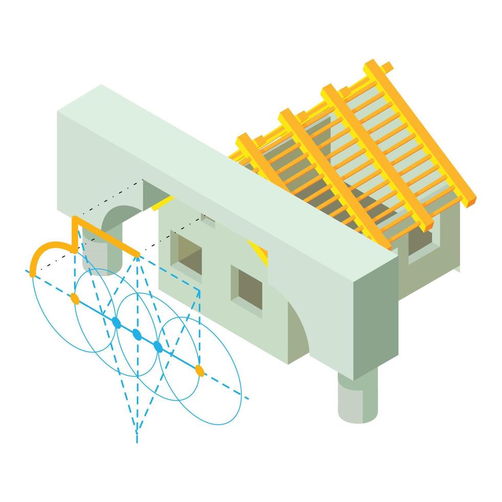 vecteur isométrique d'icône de concept de construction. projet d'arche et maison de plain-pied