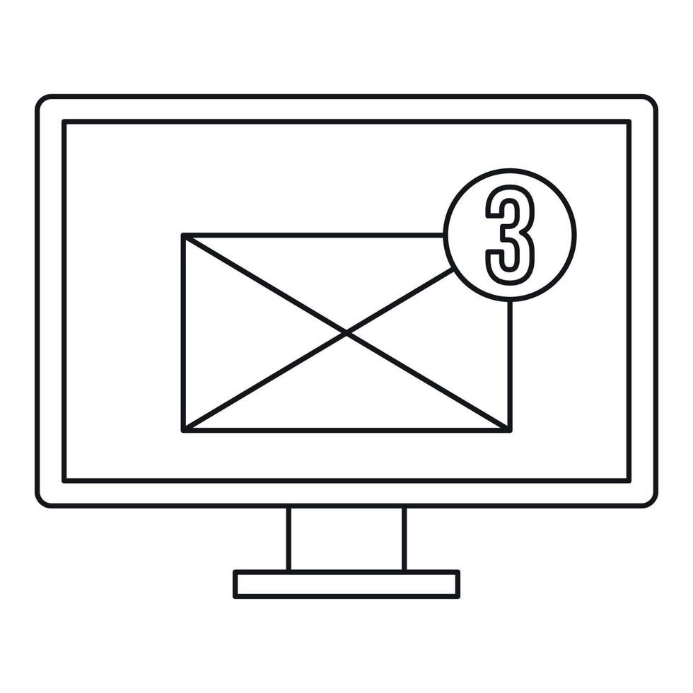 écran d'ordinateur avec icône d'enveloppe, style de contour vecteur