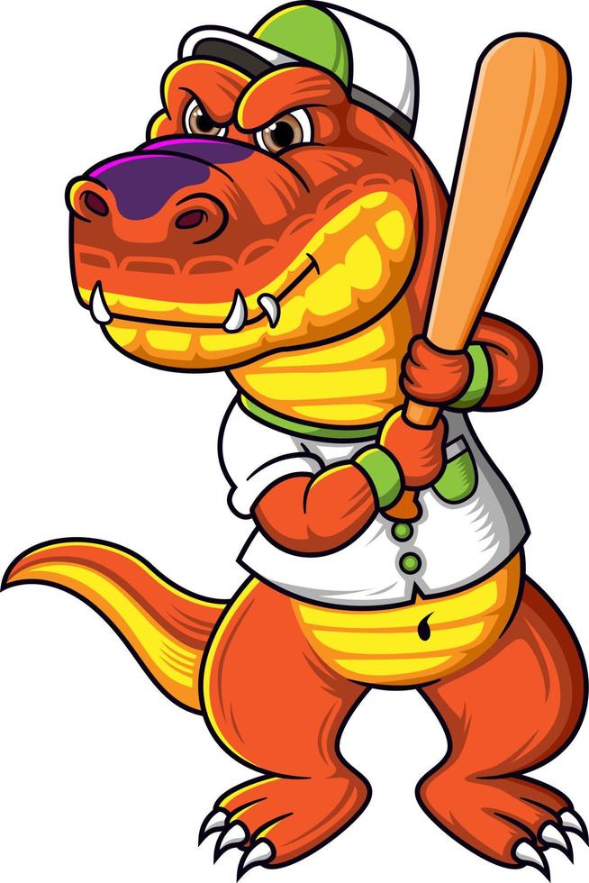 personnage de dinosaure avec pose de baseball vecteur