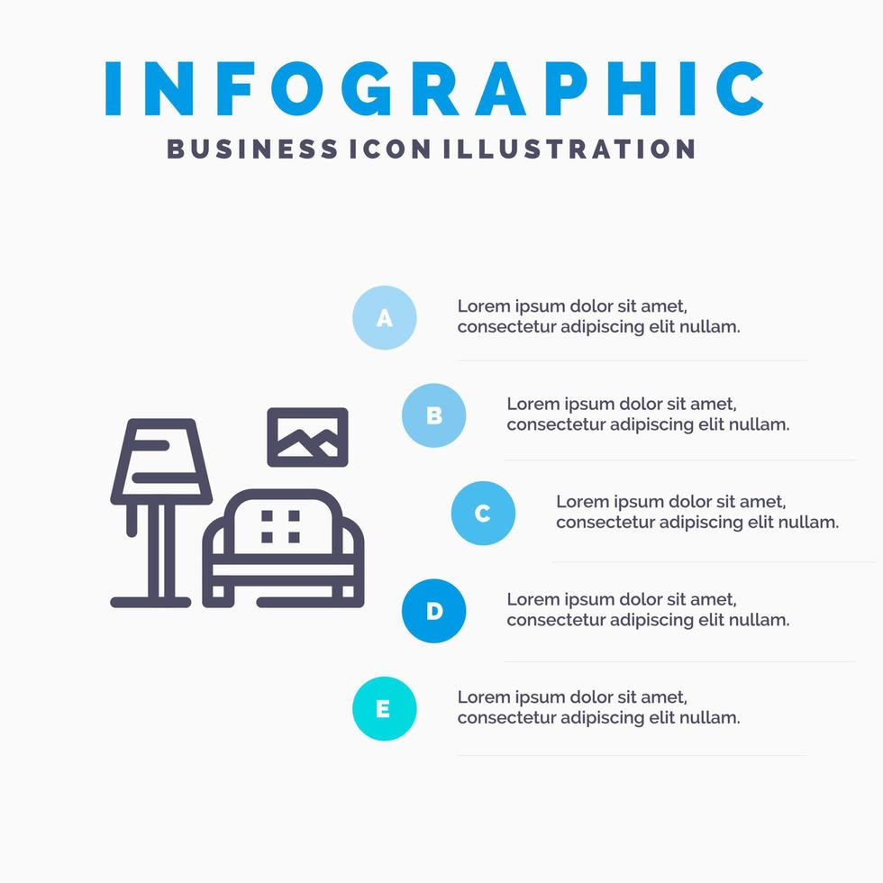 modèle d'infographie bleu de galerie de canapé de pièce forfaitaire modèle d'icône de ligne vectorielle en 5 étapes vecteur