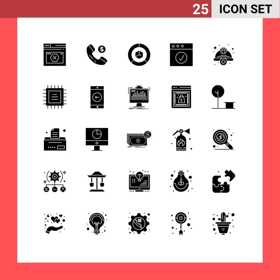 25 concept de glyphe solide pour les sites Web mobiles et les applications cap mac analyse emballage complet éléments de conception vectoriels modifiables vecteur