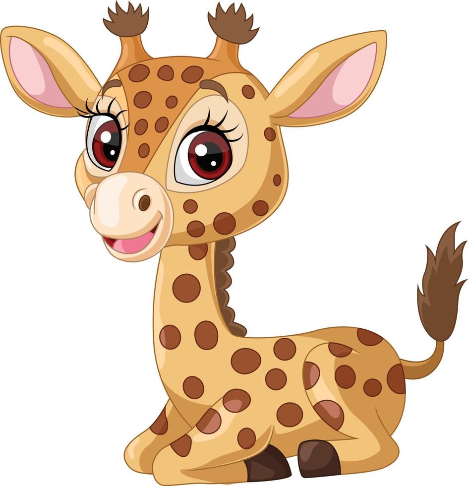 dessin animé drôle petite girafe assise vecteur