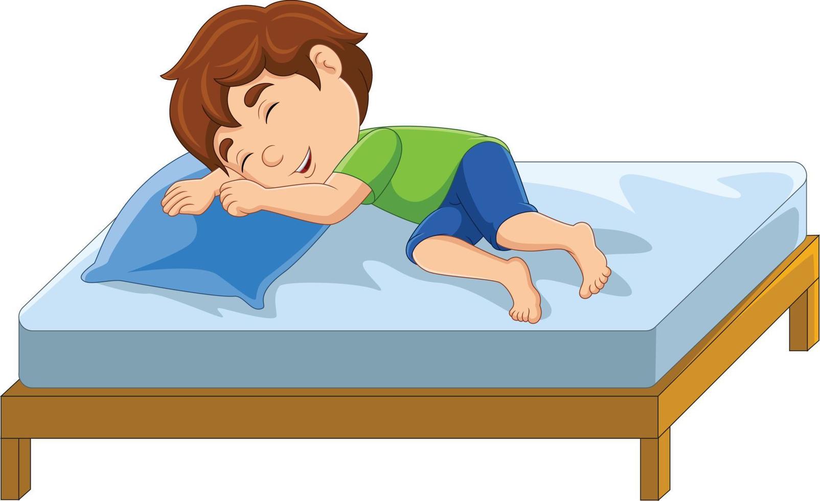 dessin animé petit garçon dormant dans son lit vecteur