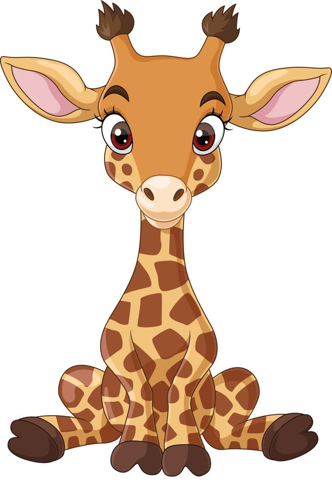dessin animé drôle petite girafe assise vecteur