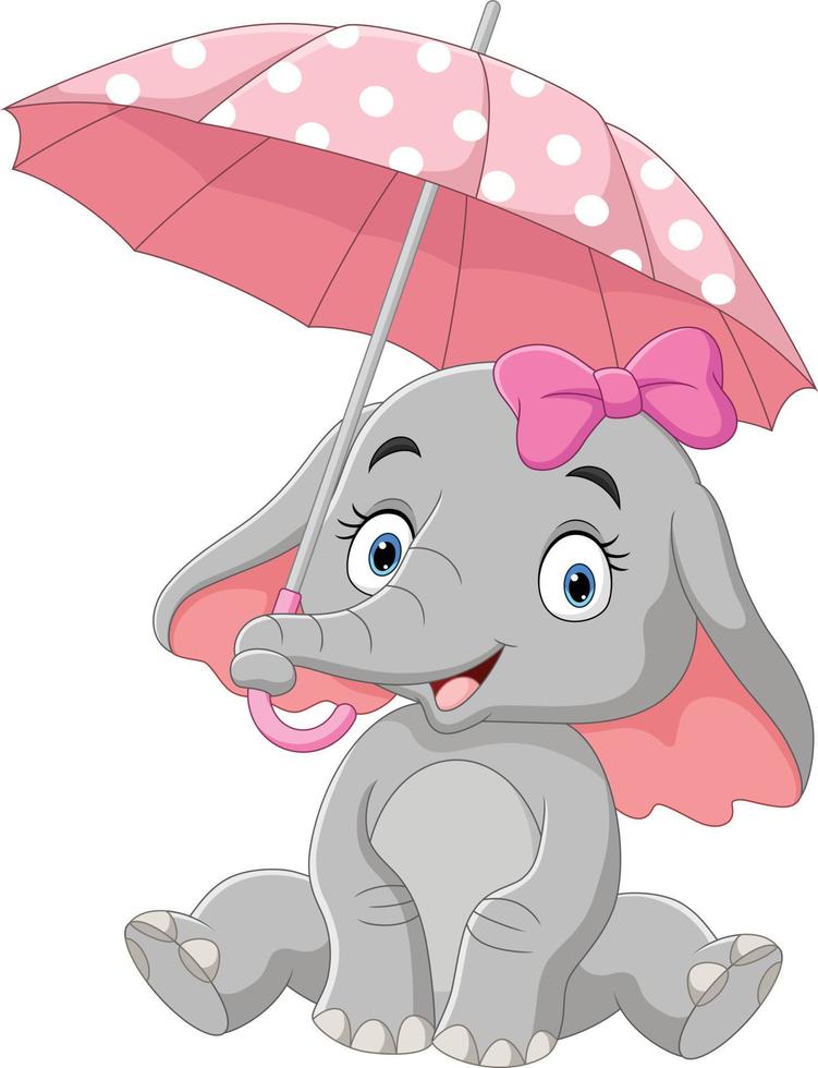 dessin animé mignon fille éléphant avec parapluie vecteur