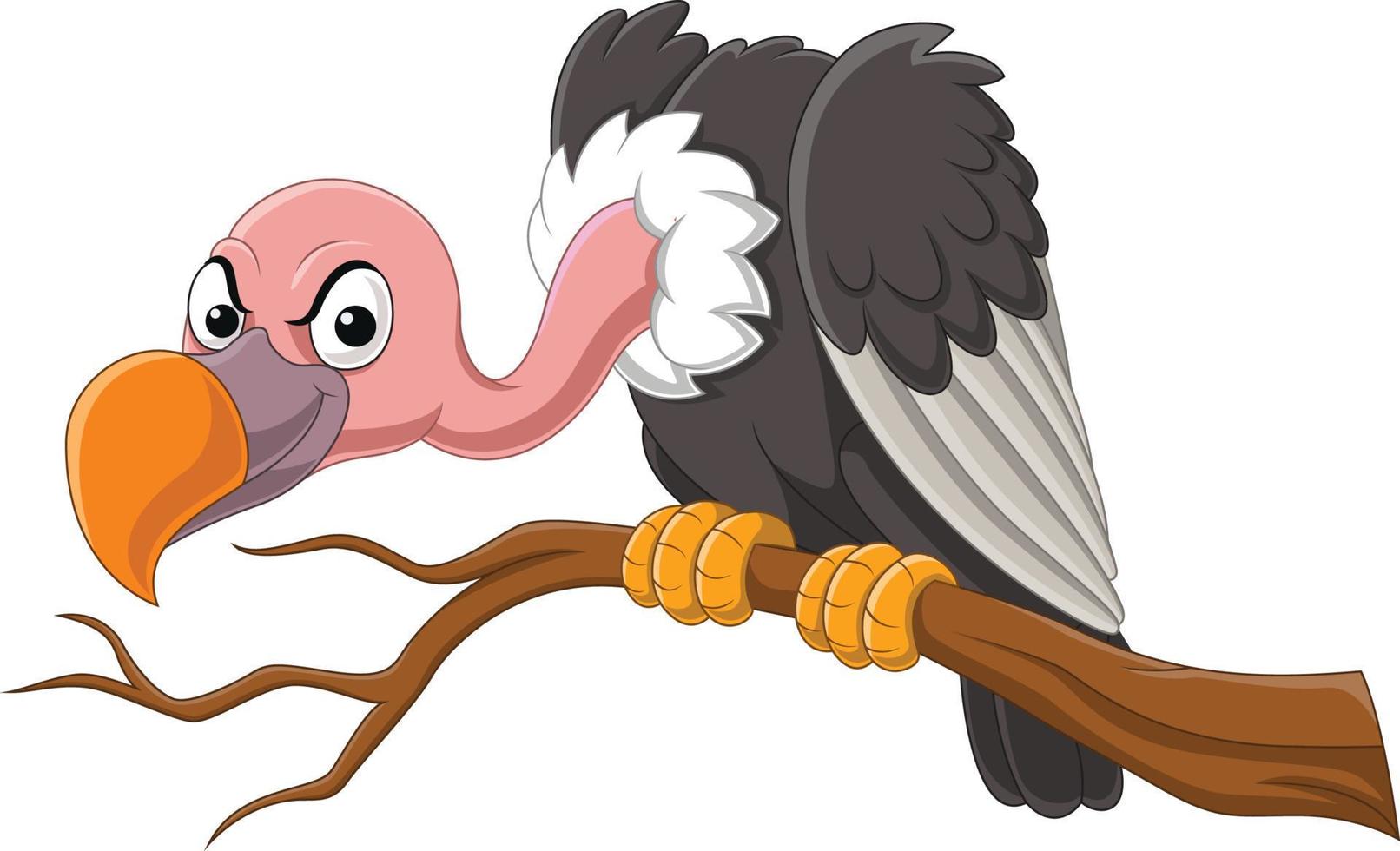 oiseau vautour dessin animé sur une branche d'arbre vecteur