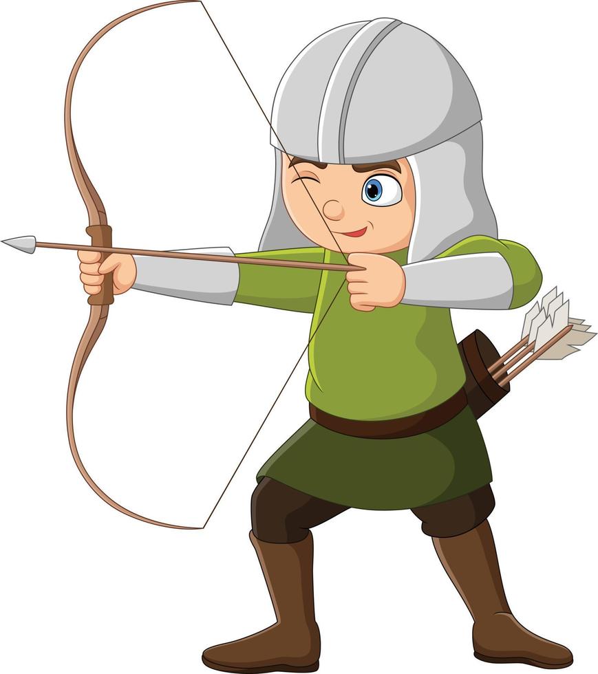 archer de chevalier de dessin animé avec flèche et arc vecteur