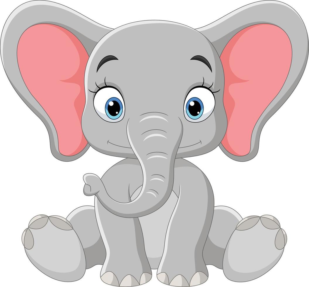 dessin animé heureux bébé éléphant assis vecteur