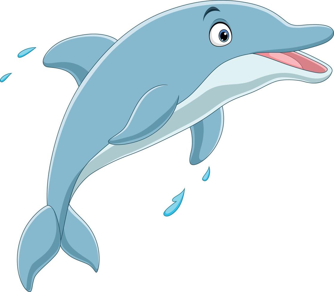 dessin animé heureux dauphin bleu sautant vecteur
