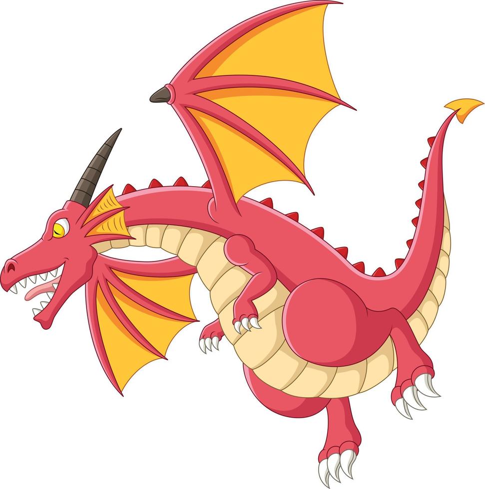 dessin animé dragon rouge sur fond blanc vecteur