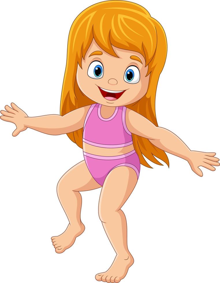 dessin animé heureuse petite fille en maillot de bain posant vecteur