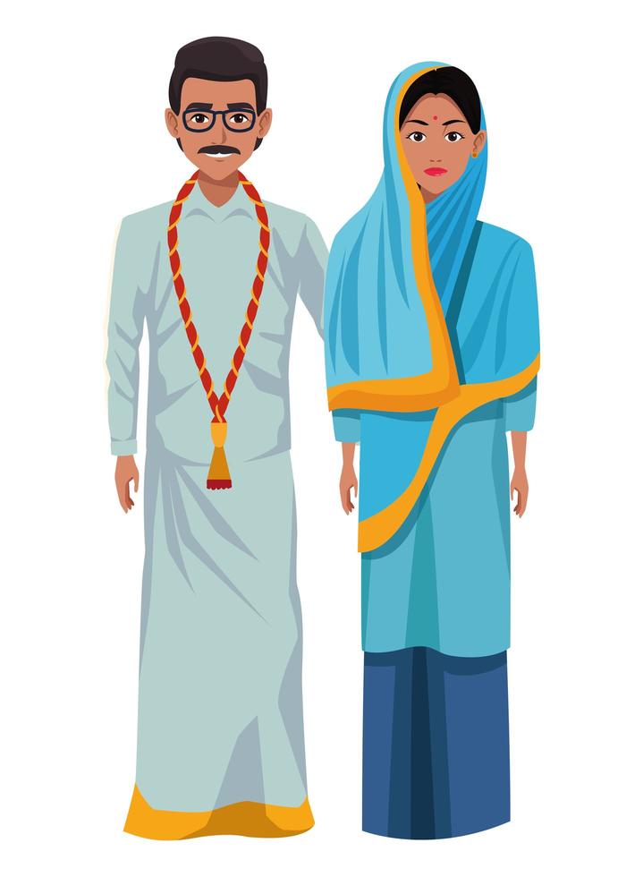 personnages de dessins animés de couple indien vecteur