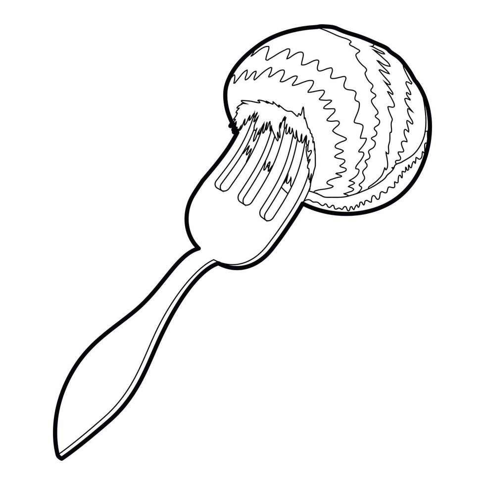 fourchette avec icône de nourriture, style de contour vecteur