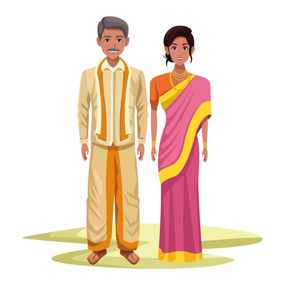 personnages de dessins animés de couple indien vecteur