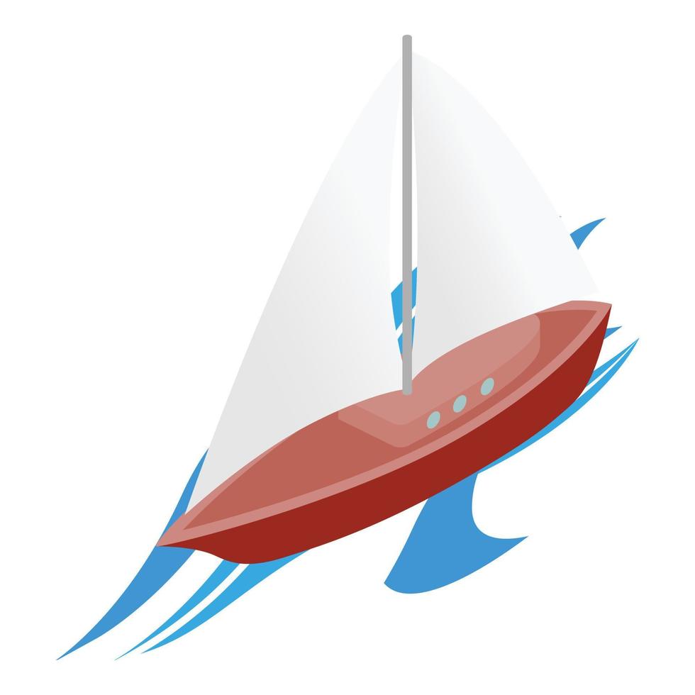 vecteur isométrique d'icône de yacht à voile. nouveau beau voilier naviguant sur l'icône de la vague