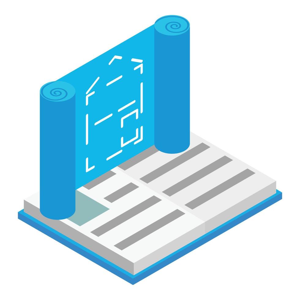 vecteur isométrique d'icône d'ingénierie. dessin de bâtiment de construction et livre ouvert