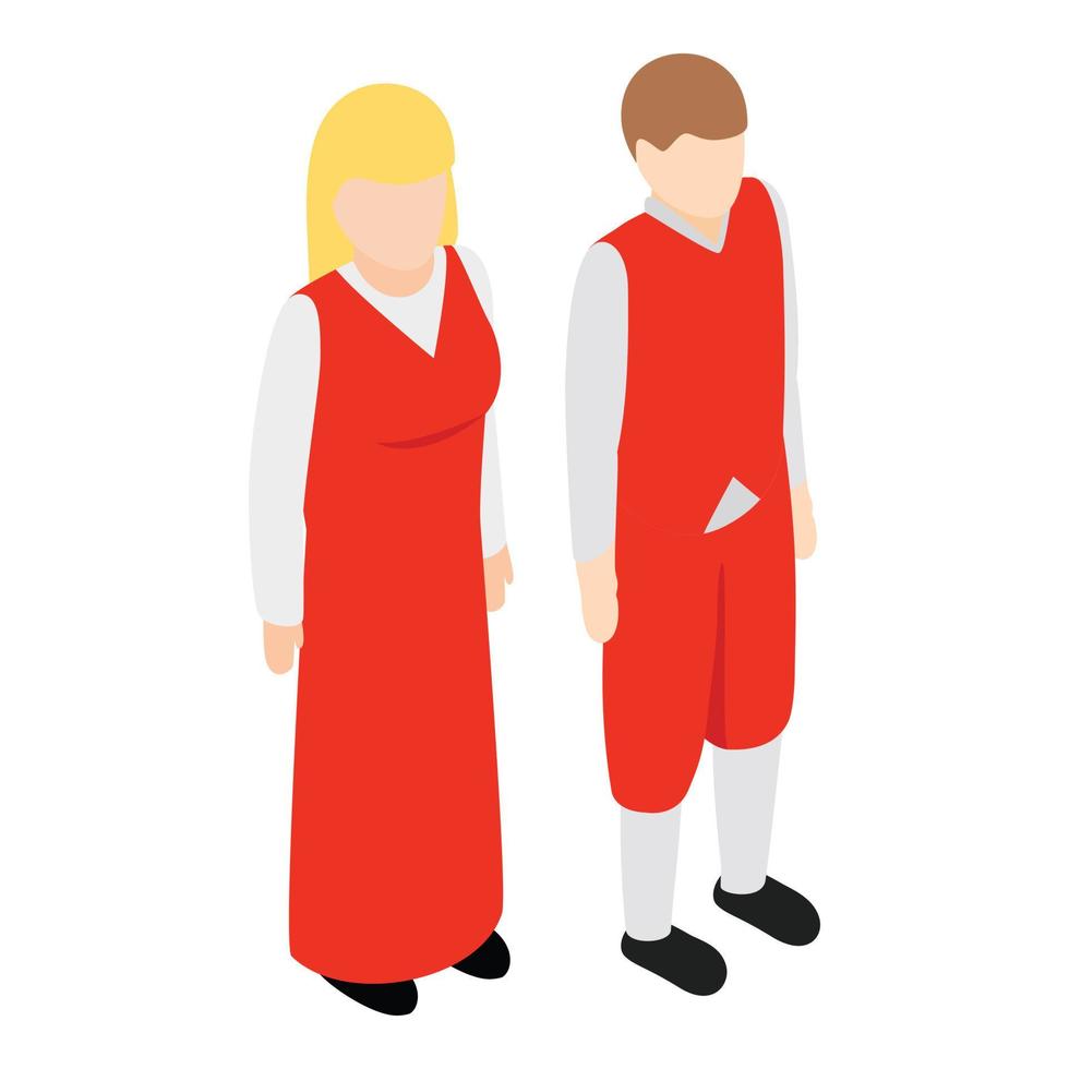 vecteur isométrique d'icône de culture suisse. couple de résidents en icône de costume national