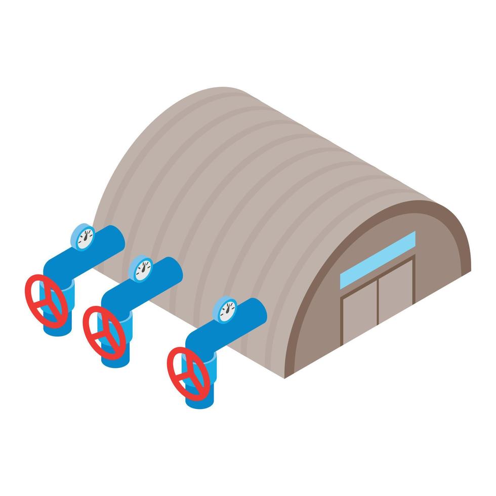 vecteur isométrique d'icône de concept de gazéification. tuyau de gaz et icône de bâtiment d'entrepôt