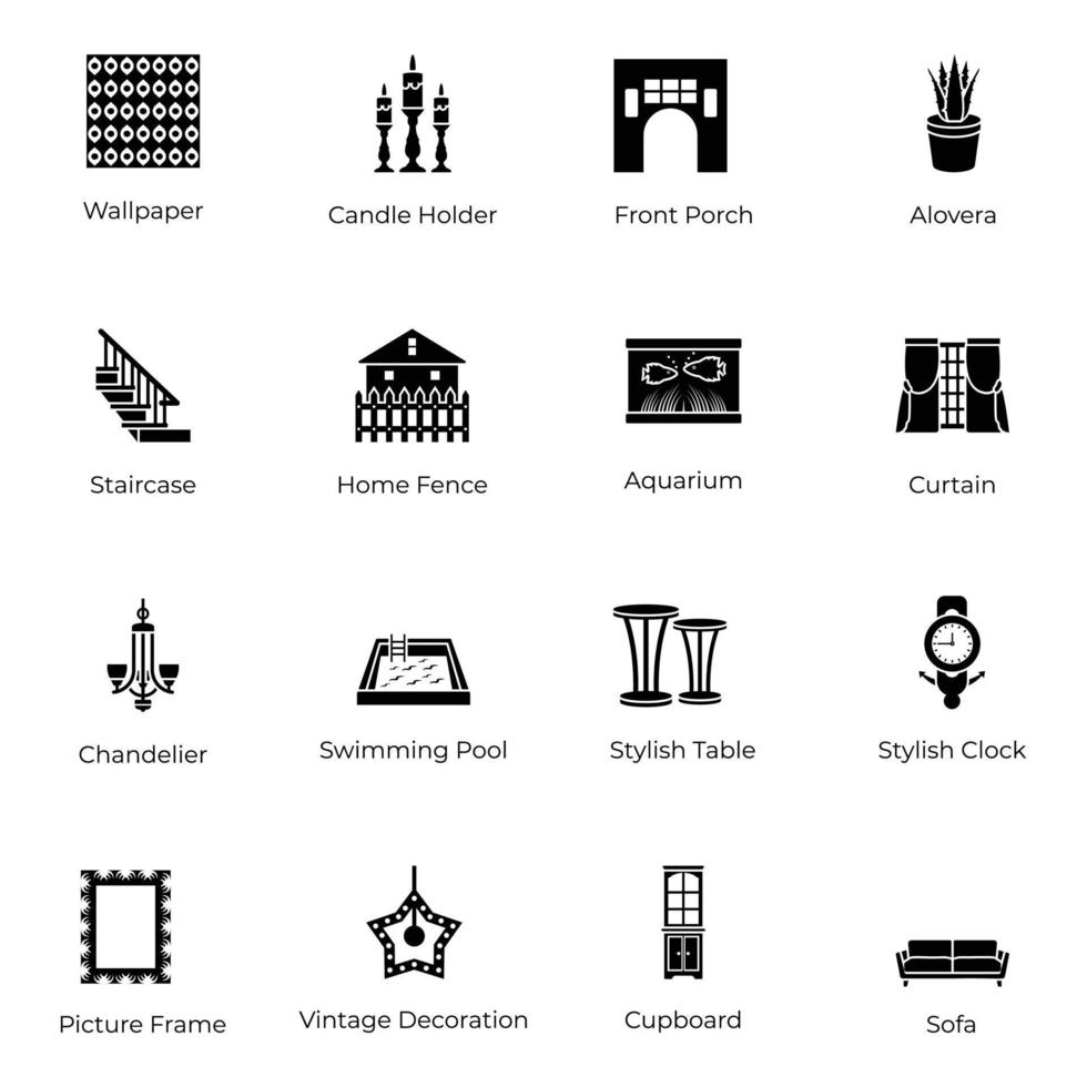 ensemble d'icônes de conception et de décoration de maison vecteur