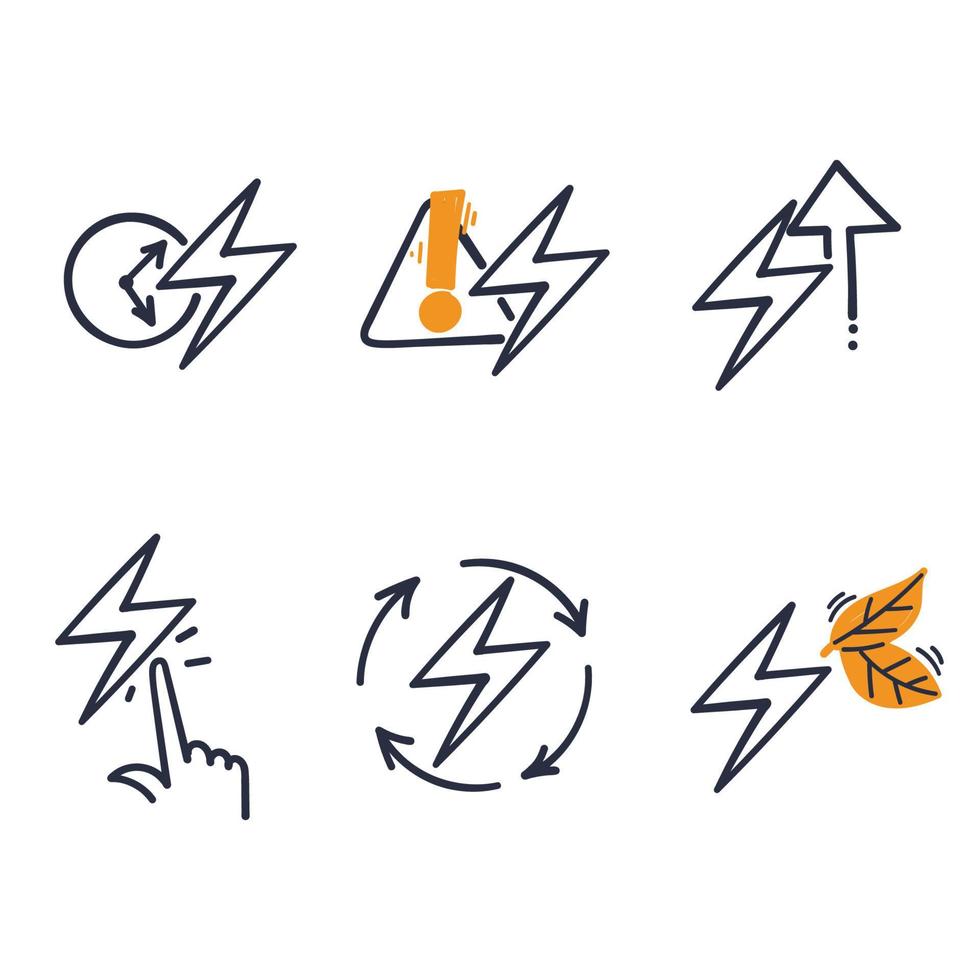 doodle dessiné à la main simple ensemble de vecteur d'illustration lié à l'énergie électrique