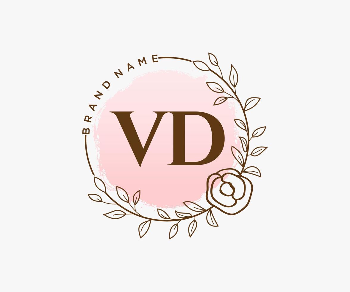 logo féminin vd initial. utilisable pour les logos nature, salon, spa, cosmétique et beauté. élément de modèle de conception de logo vectoriel plat.