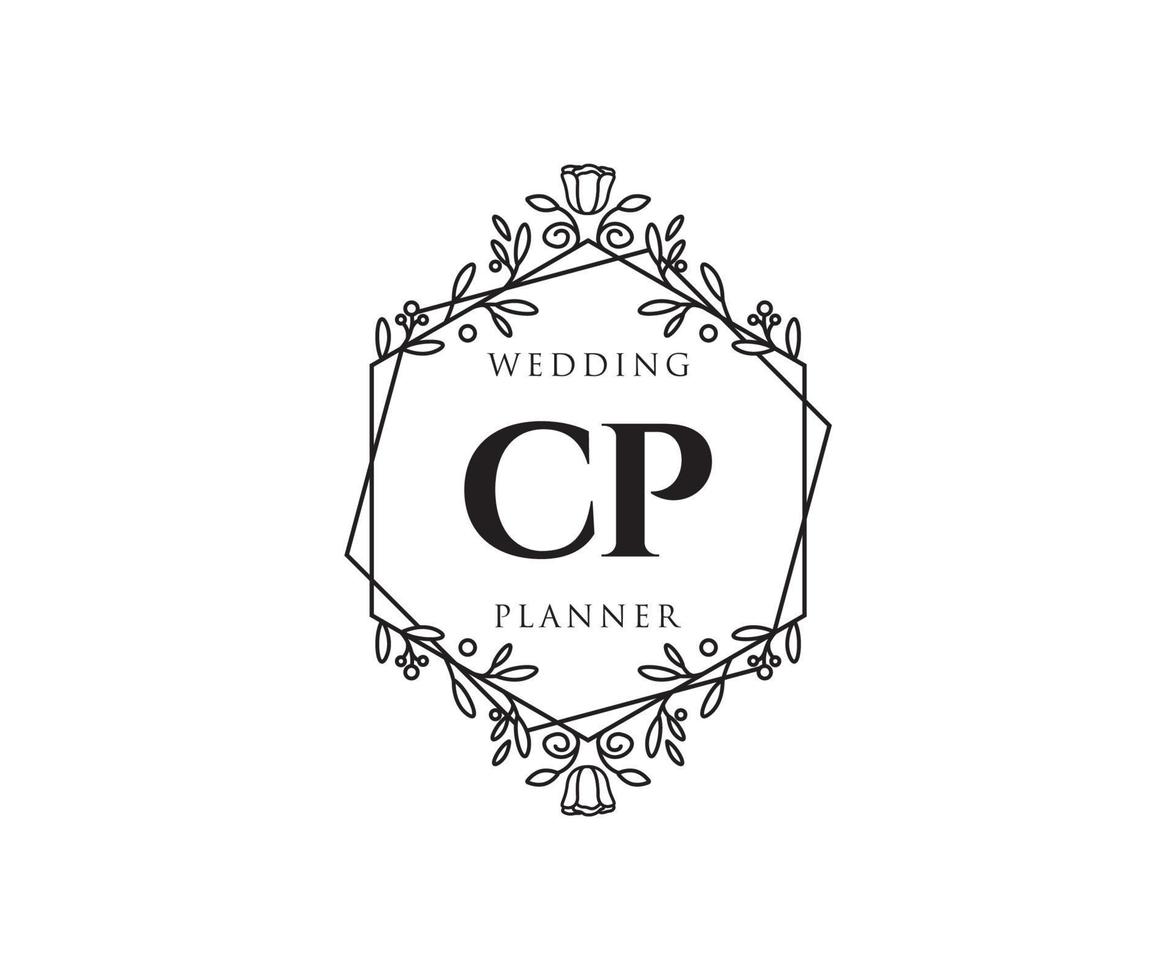 collection de logos de monogramme de mariage lettre initiales cp, modèles minimalistes et floraux modernes dessinés à la main pour cartes d'invitation, réservez la date, identité élégante pour restaurant, boutique, café en image vectorielle vecteur