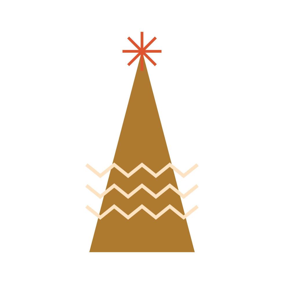 vecteur isolé d'élément de Noël géométrique. arbre de noël triangulaire géométrique de mosaïque de vacances d'hiver, dessiné dans des formes abstraites. illustration décorative minimaliste du nouvel an en couleur dorée
