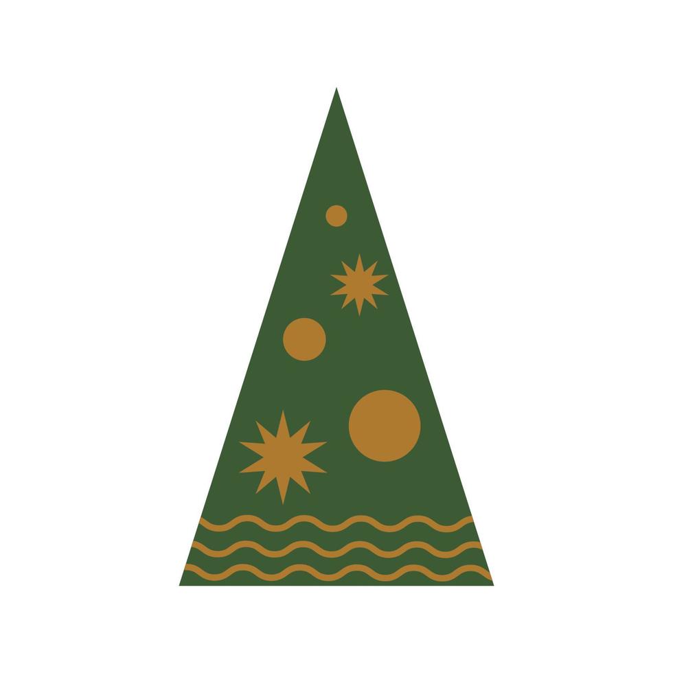 vecteur isolé d'élément de Noël géométrique. arbre de noël triangulaire géométrique de mosaïque de vacances d'hiver, dessiné dans des formes abstraites. illustration décorative minimaliste du nouvel an en couleur verte