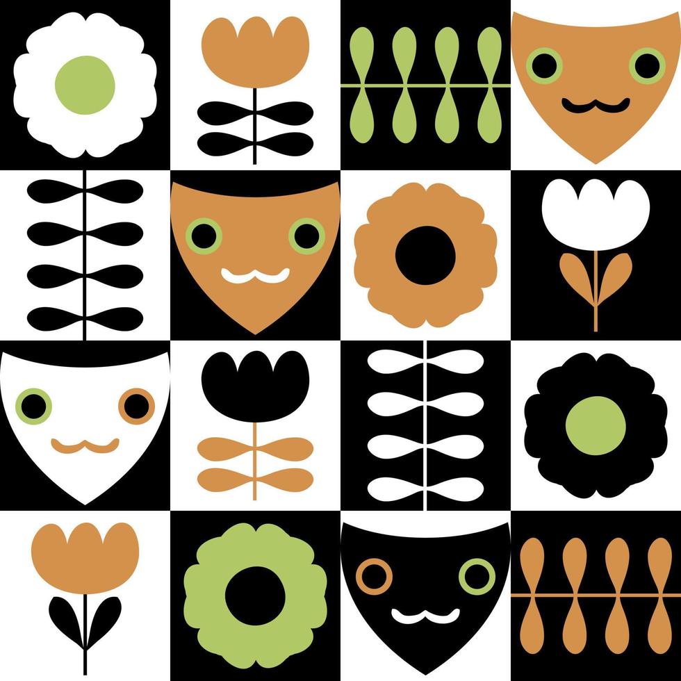 motif esthétique harmonieux de fleurs de tulipes et de visages de chats. vecteur