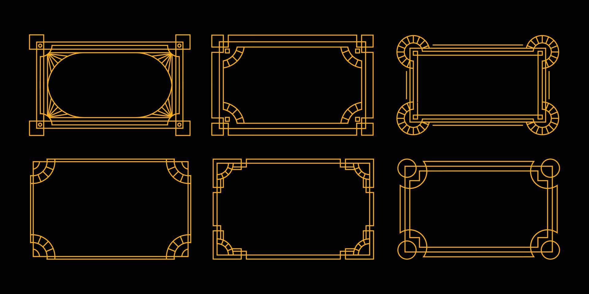 cadre art déco de couleur dorée pour un style design chic et luxueux. dessin au trait vintage haut de gamme pour l'élément de conception et l'ornement. trait de contour élégant pour la décoration d'arrière-plan et d'impression vecteur