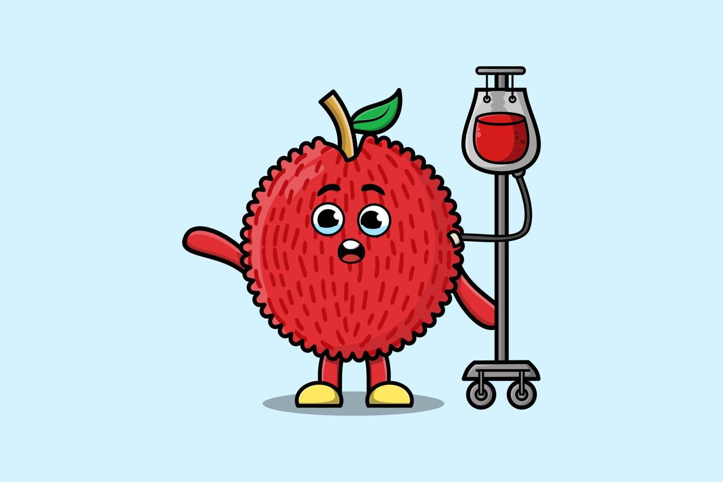 dessin animé mignon de litchi ayant une transfusion sanguine vecteur