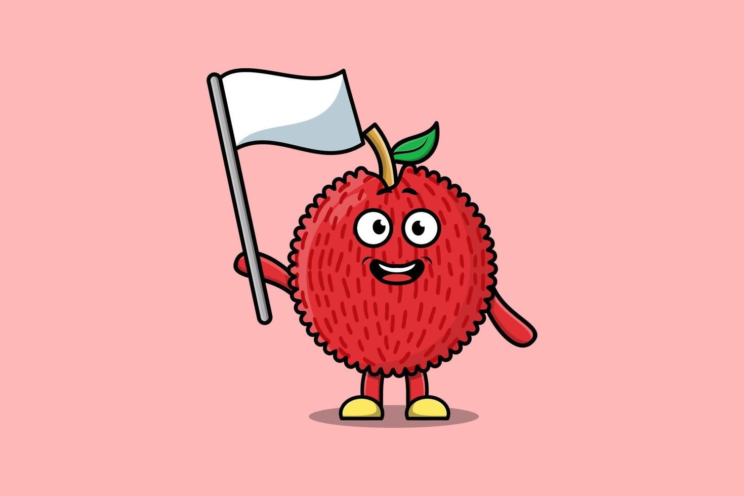 mignon, dessin animé, litchi, caractère, à, drapeau blanc vecteur