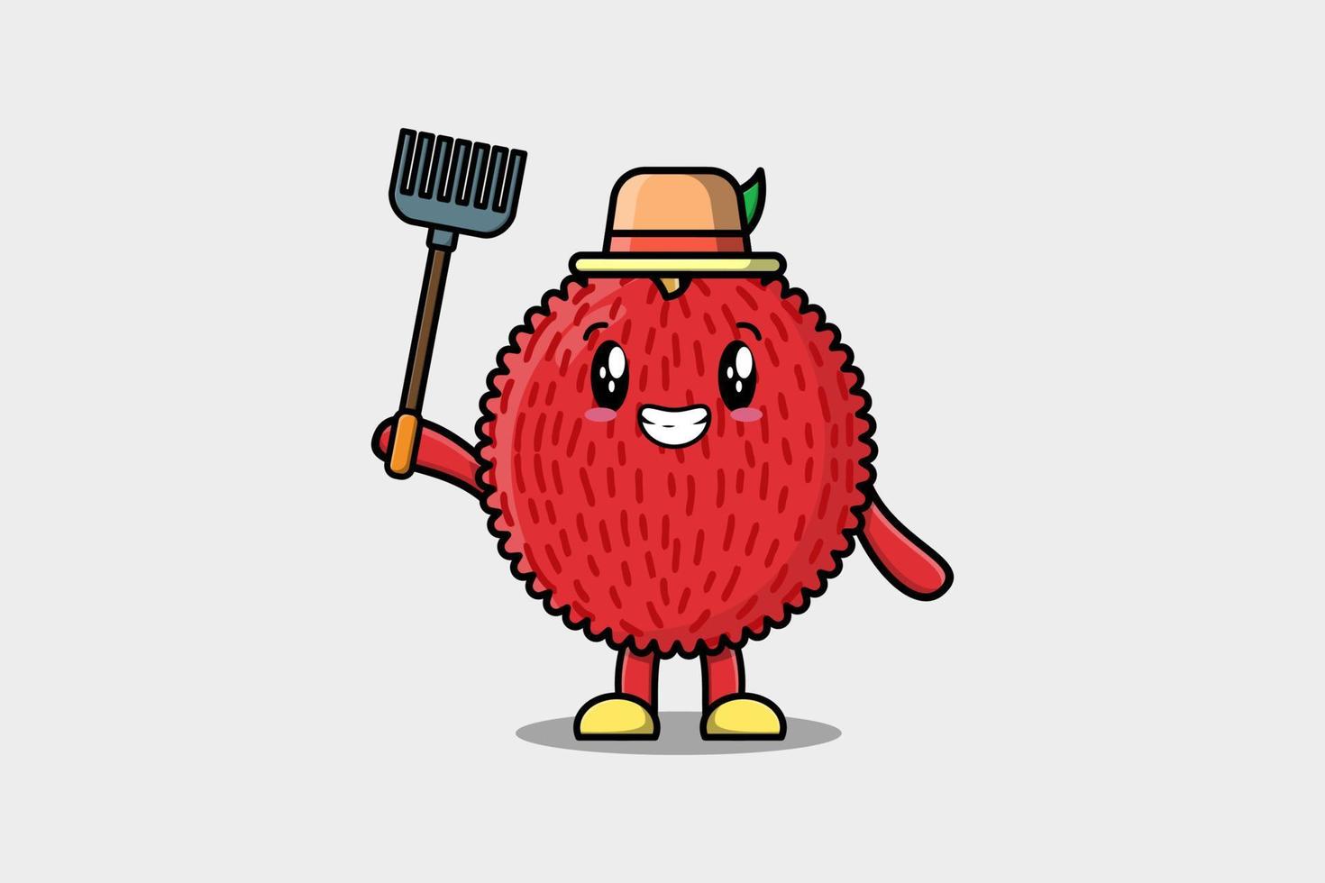 dessin animé ouvrier agricole litchi avec fourche vecteur