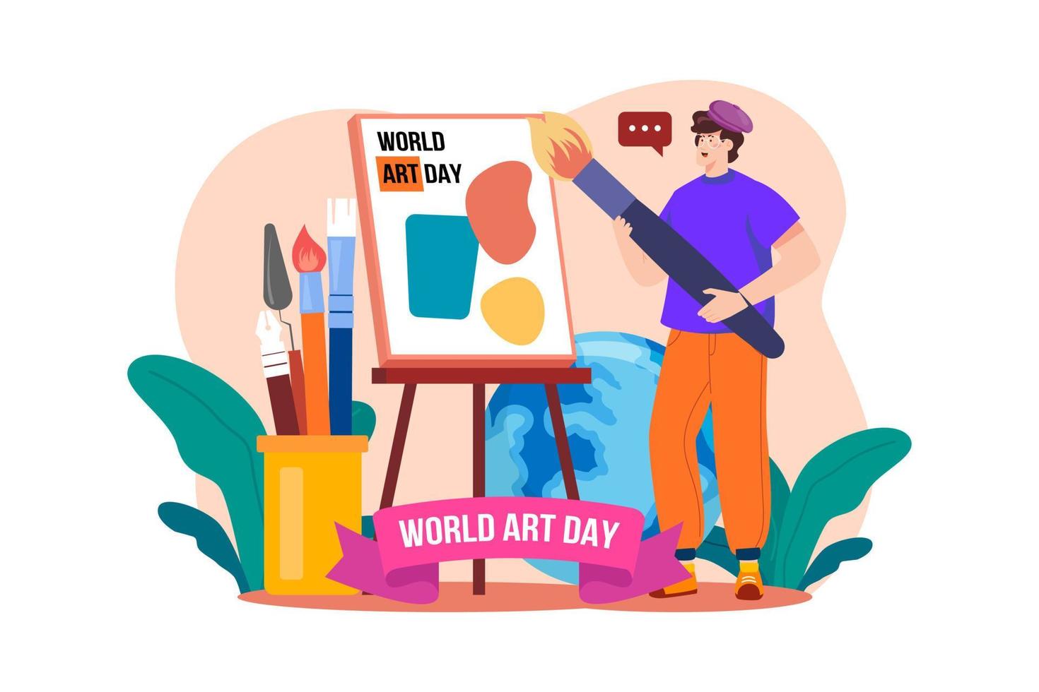 concept d'illustration de la journée mondiale de l'art. une illustration plate isolée sur fond blanc vecteur