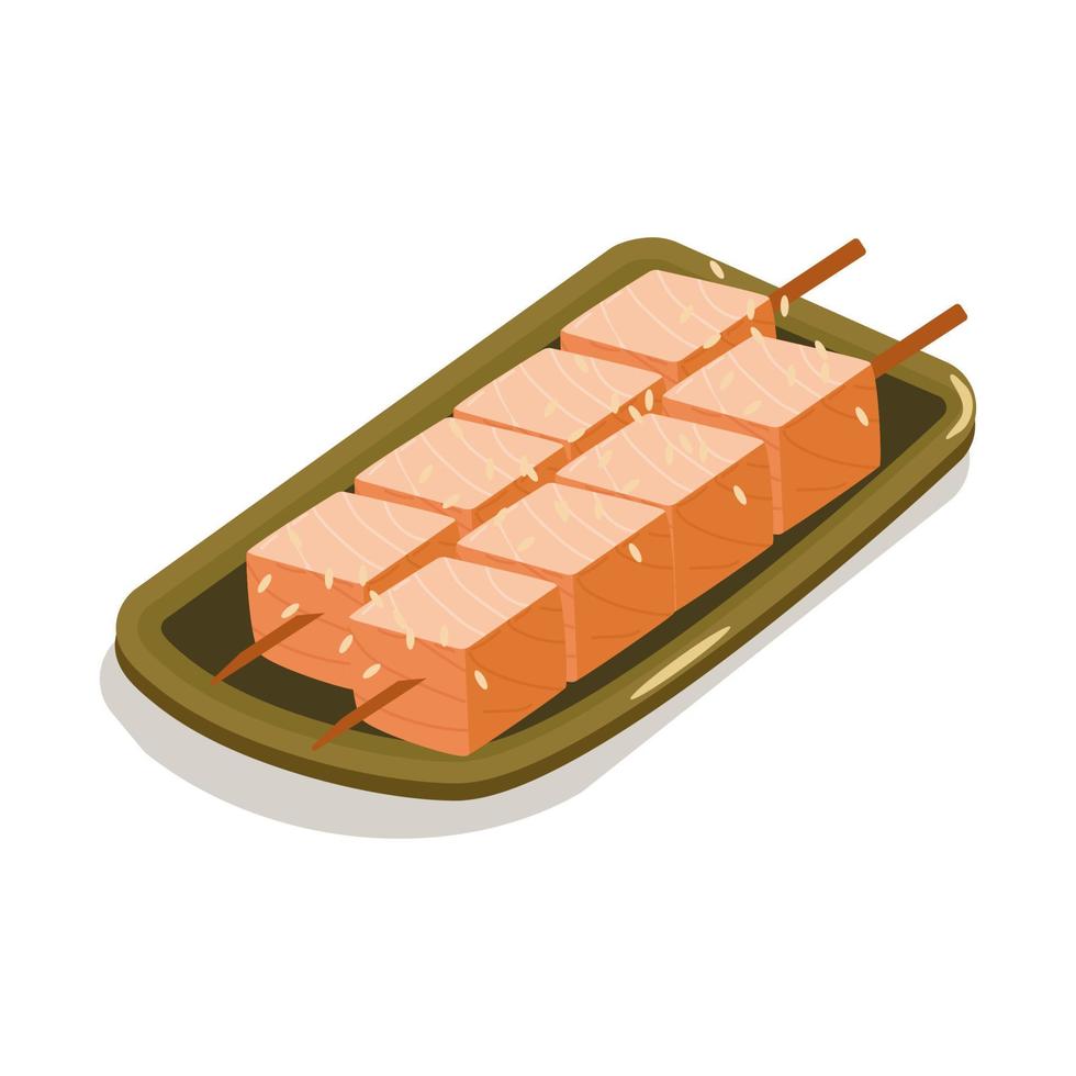 saumon yakitori en brochette vecteur